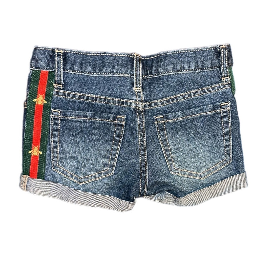 Kid’s Roll Cuff Denim Shorts W/ Bee Stripe Ribbon - Picture 6 of 10